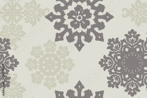 Elegant Neutral Ikat Medallion Seamless Pattern with Floral Geometry. Ikat ethnic flower oriental pattern traditional. Aztec ,style abstract vector illustration. design for ikat floral fashion