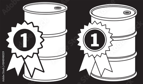 First place oil barrel with number one ribbon award icon illustration