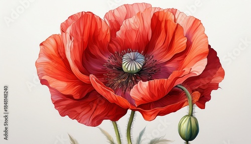 red poppy flower isolated on a white background in format