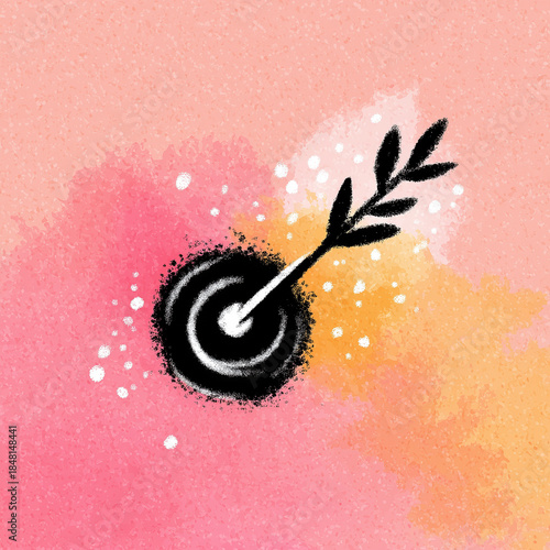 Black Arrow Hitting the Bullseye Target Illustration