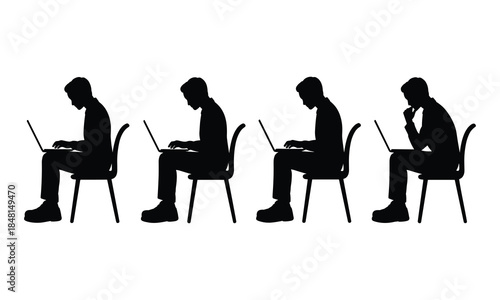 Silhouettes of People Working on Laptops in Seated Poses