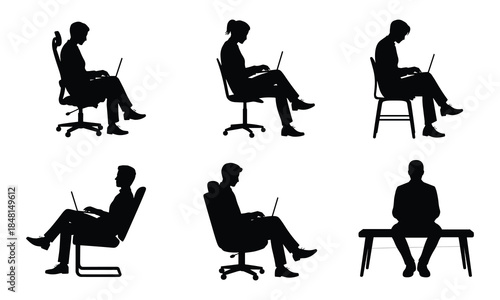 Silhouettes of People Working on Laptops in Seated Poses