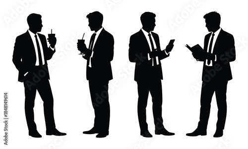 Silhouettes of Business Professionals in Collaborative Pairs