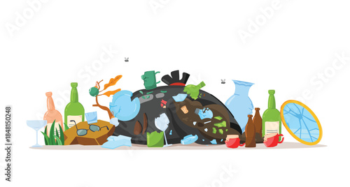 Garbage scattered around. Broken glass, non-organic waste that doesn't decompose naturally, household waste.
