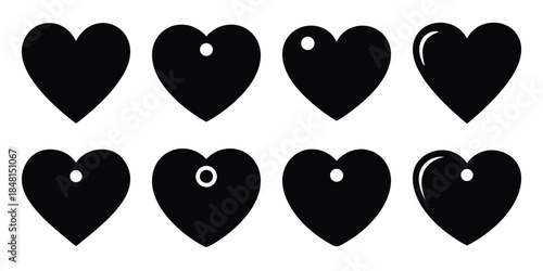 heart gift tag minimal flat vector icon set, black color and white background