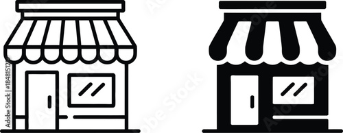 Two Simple Line Art Icons of a Storefront Building