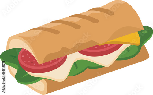 Delicious and fresh submarine sandwich with fresh ingredients