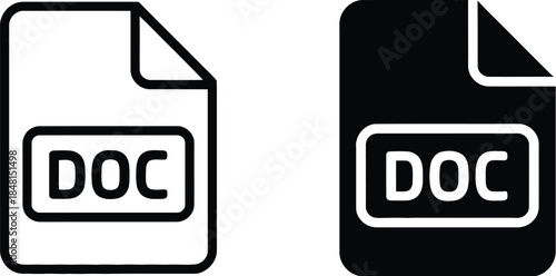 Minimalist outline and solid glyph icons for DOC document file, representing digital paperwork