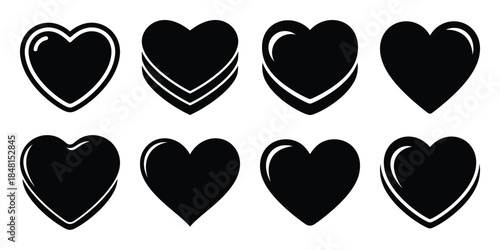 valentine chocolate heart minimal flat vector icon set, black color and white background