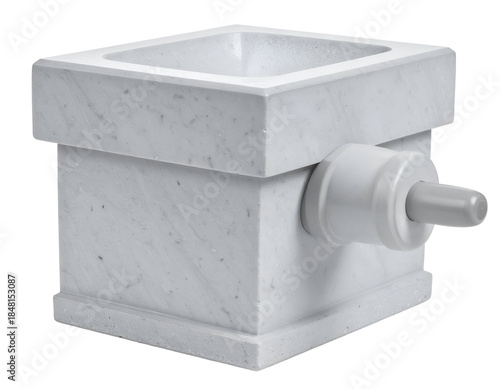 A marble mortar and pestle used for grinding herbs and spices in traditional culinary practices