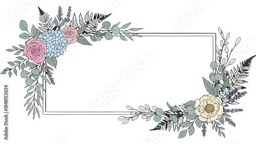 Floral Frame: A delicate floral arrangement graces a blank rectangular frame, perfect for adding your personal touch and message.