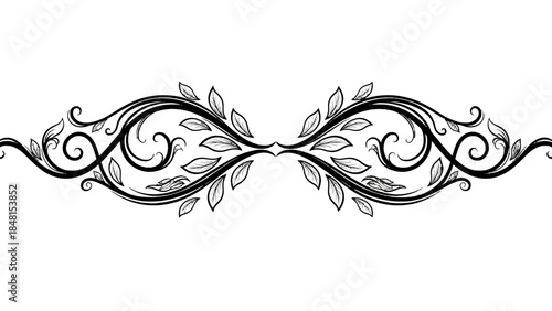 Ornamental Elegance: An intricate line art design featuring swirling tendrils, delicate leaves, and graceful curves, a timeless display of botanical artistry.