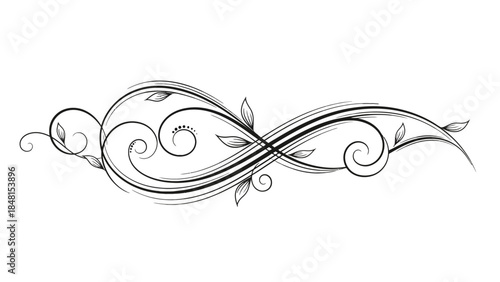 Elegant Ornament Design: A delicate line drawing of a symmetrical ornament, a harmonious blend of nature-inspired motifs. Featuring graceful curves and intricate details.