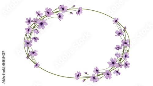 Floral Elegance: Delicate purple blossoms arranged in an oval frame, radiating grace and beauty, ideal for invitations, and decorative elements.
