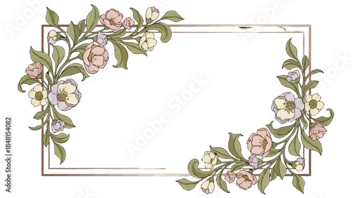 Floral Elegance: Exquisite floral elements grace the edges of a rectangle, creating a refined and elegant design, ideal for adding a touch of sophistication to any project.