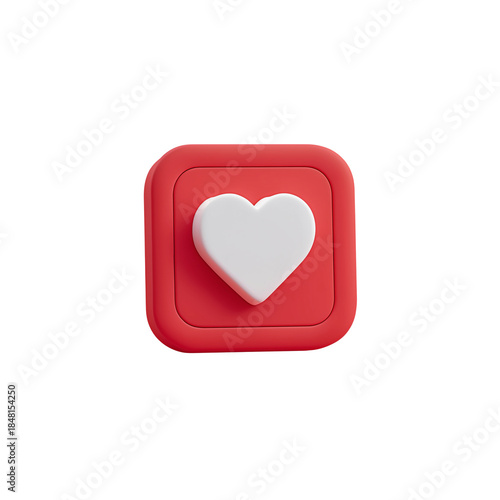 3D Red Heart Icon with White Heart image graphic isolated on a transparent background