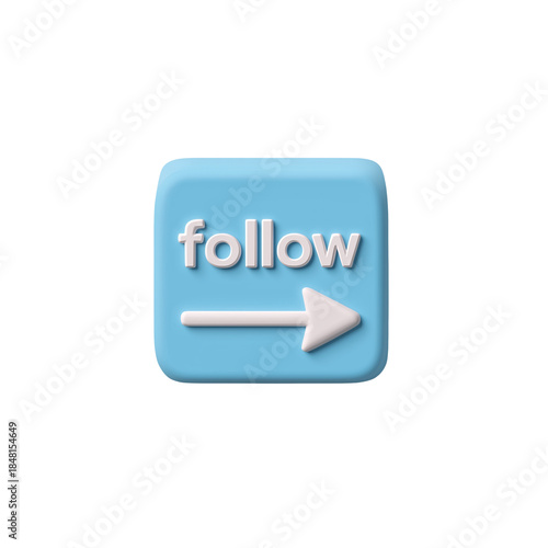 Square blue button with follow and arrow icon social media isolated on a transparent background
