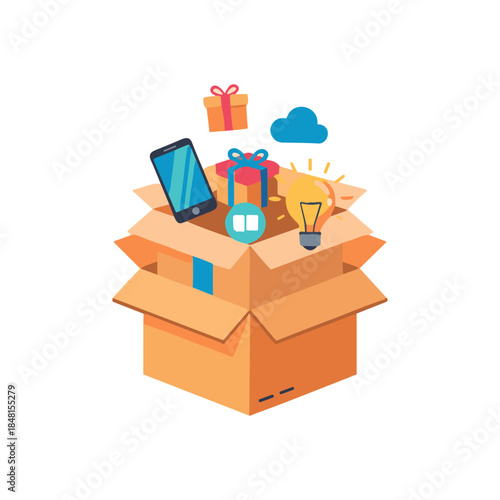 Product bundle, product unboxing icon logo flat vector design