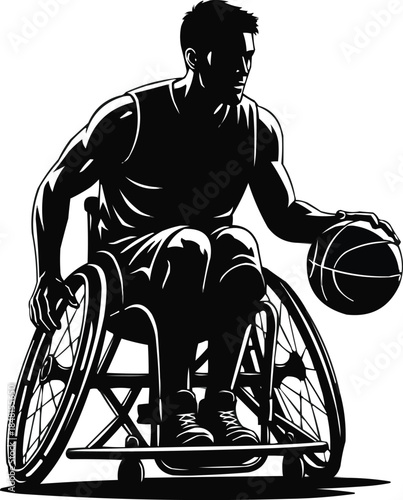 Wheelchair Basketball Silhouette Vector | Para Sports Athlete Icon