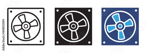 Cooling Fan Icon Set Vector Illustration for Technology, Electronics, and Appliance Design. Minimalist Cooling Fan Vector Icons in Flat and Line Style for App, UI, and Web Projects.