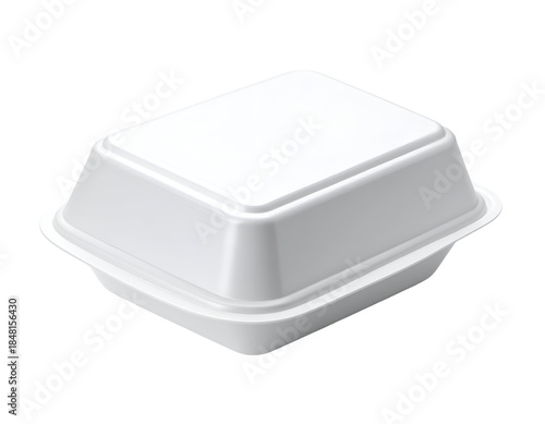 A plain white food container with a secure lid designed for takeaway meals and food storage purposes