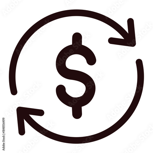 Dollar sign with circle of arrows black icon