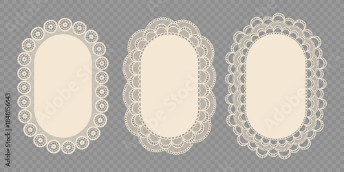 Trendy Vintage Crochet Lace A4 Oval Frames. Vector Illustration for Invitation, Card, Flyer, Poster, Page Border, etc.