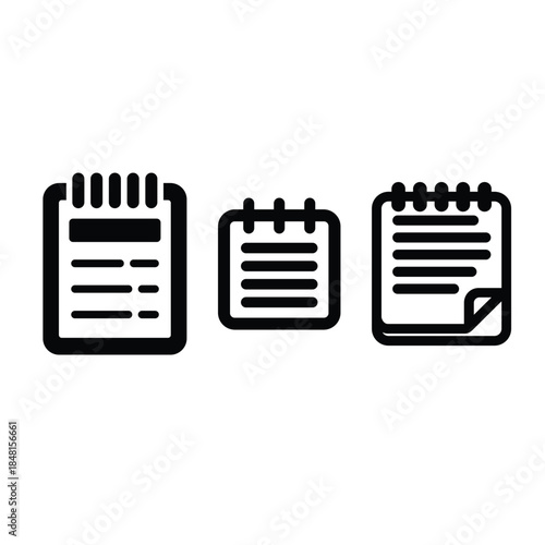Notepad and Notes Icon Set in Black Outline Style
