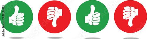 Like, dislike, thumbs up, thumbs down icon set in red and green color for social media feedback, vector illustration