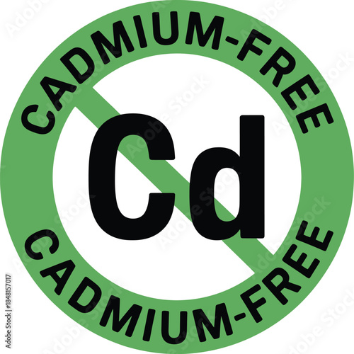 Cadmium Free Product Safety Label Icon with Green Circle and Cd Symbol