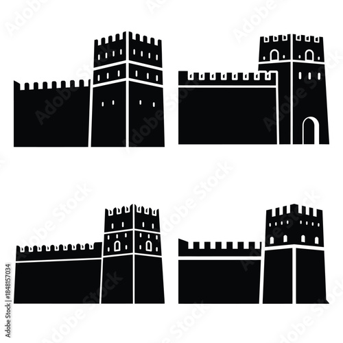 uae fort wall icons set