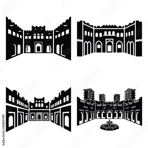 uae heritage courtyard icons set