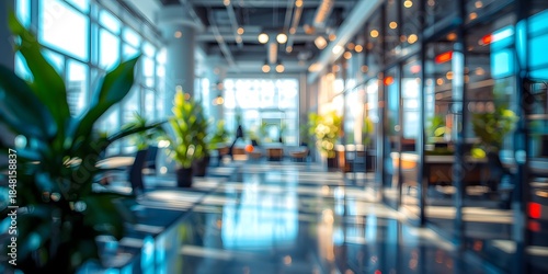 Wallpaper Mural Abstract blurry modern office interior featuring natural light, vibrant bokeh, and green plants. Ideal for professional backgrounds and innovative design concepts. Torontodigital.ca