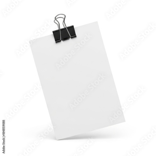 Blank paper with clip isolated on white background