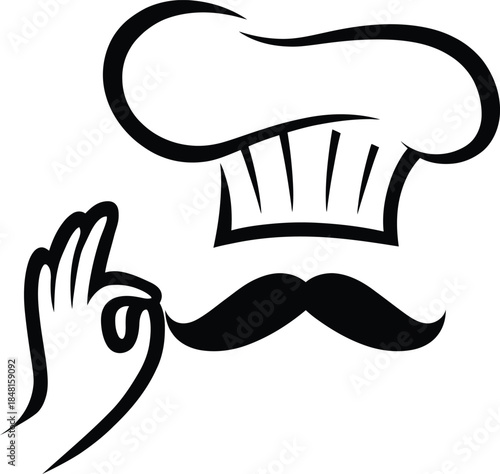 Chef showing deliciousness with hand gesture and mustache