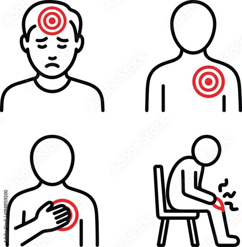 Person icon showing pain in different body parts