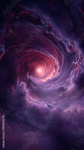 Cosmic vortex with swirling clouds and celestial light 