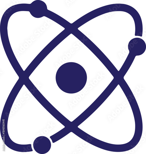 Minimalist Atom Icon with Intertwined Elliptical Orbits in Flat Vector Style.