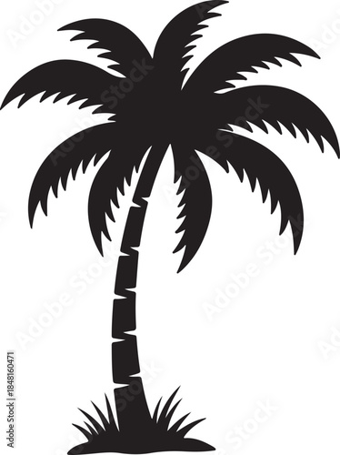 The image is a solid black silhouette of a palm tree.