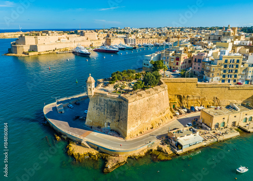 Drone view of Senglea city, Birgu. Malta island