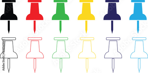 Push Pin Icon Set Vector