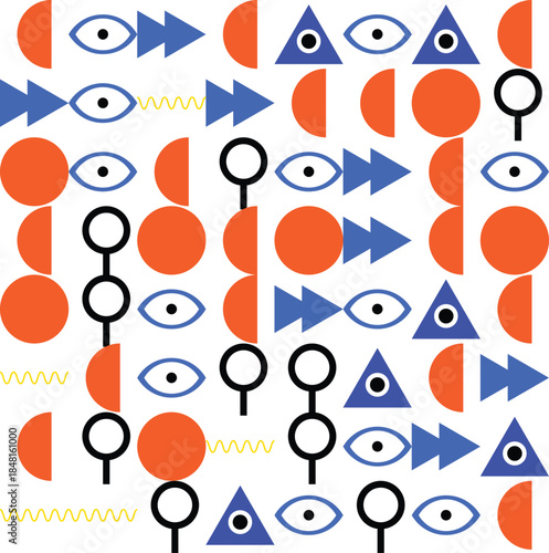 Geometric pattern with eyes and arrows