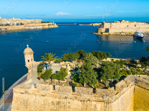 Park in Senglea city, fortress. Grand harbour. Maltese island