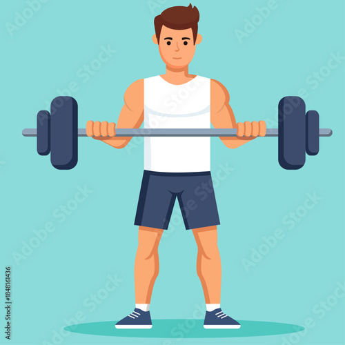 Man performing weight lifting exercise, bicep curls, health and fitness graphic element
