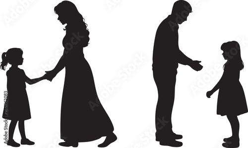 Divorced couple handing over daughter to father Vector, illustration
