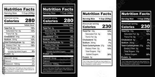 Nutrition facts label detailing a 1 cup serving with 280 calories and minimal fat