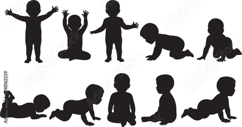 Baby development stages silhouette collection Vector, illustration