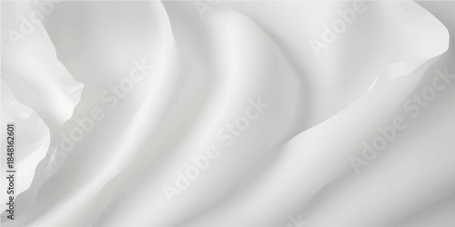 Elegant white silk and satin fabric background featuring smooth flowing waves and soft curves in a luxury textile design with a light cream liquid texture for a wedding backdrop illustration