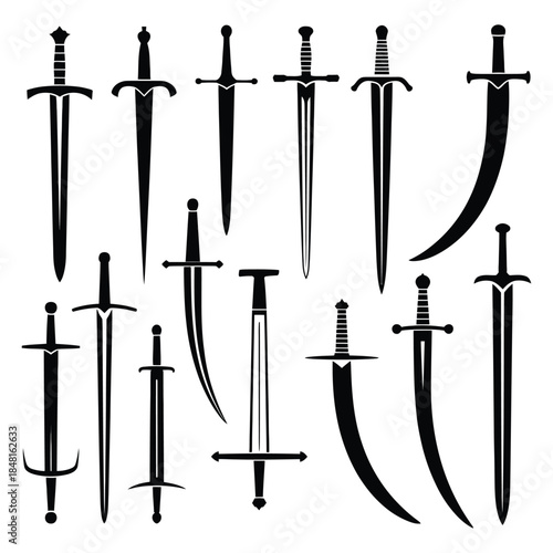Set of crossed swords medieval tool and weapon icons