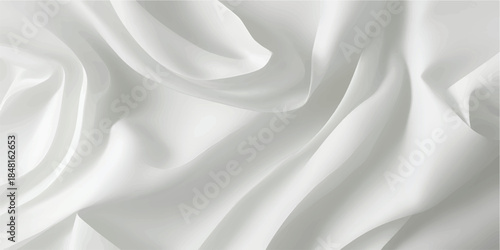 Elegant white silk and satin fabric background featuring smooth flowing waves and a shiny rippled texture for luxury wedding textile decoration